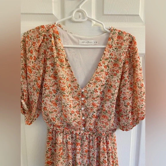 all in favor maxi dress All in Favor Floral Tie Shoulder Tiered Ruffle Midi Dress, Womens, Juniors, S, Pink Floral